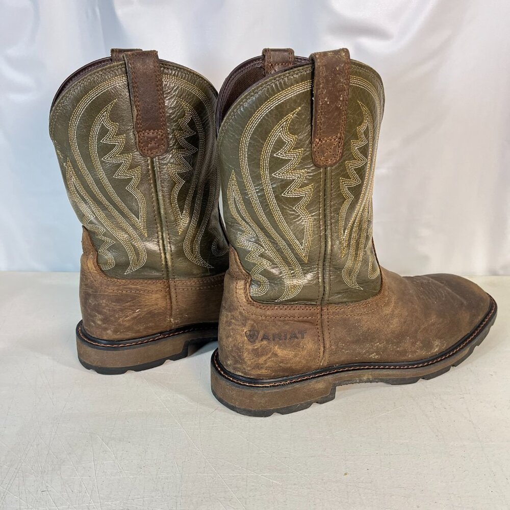 Ariat Groundstomper Work Boots Brown/Olive Green Men’s 9.5 D Pull-On Square Toe - Picture 6 of 15